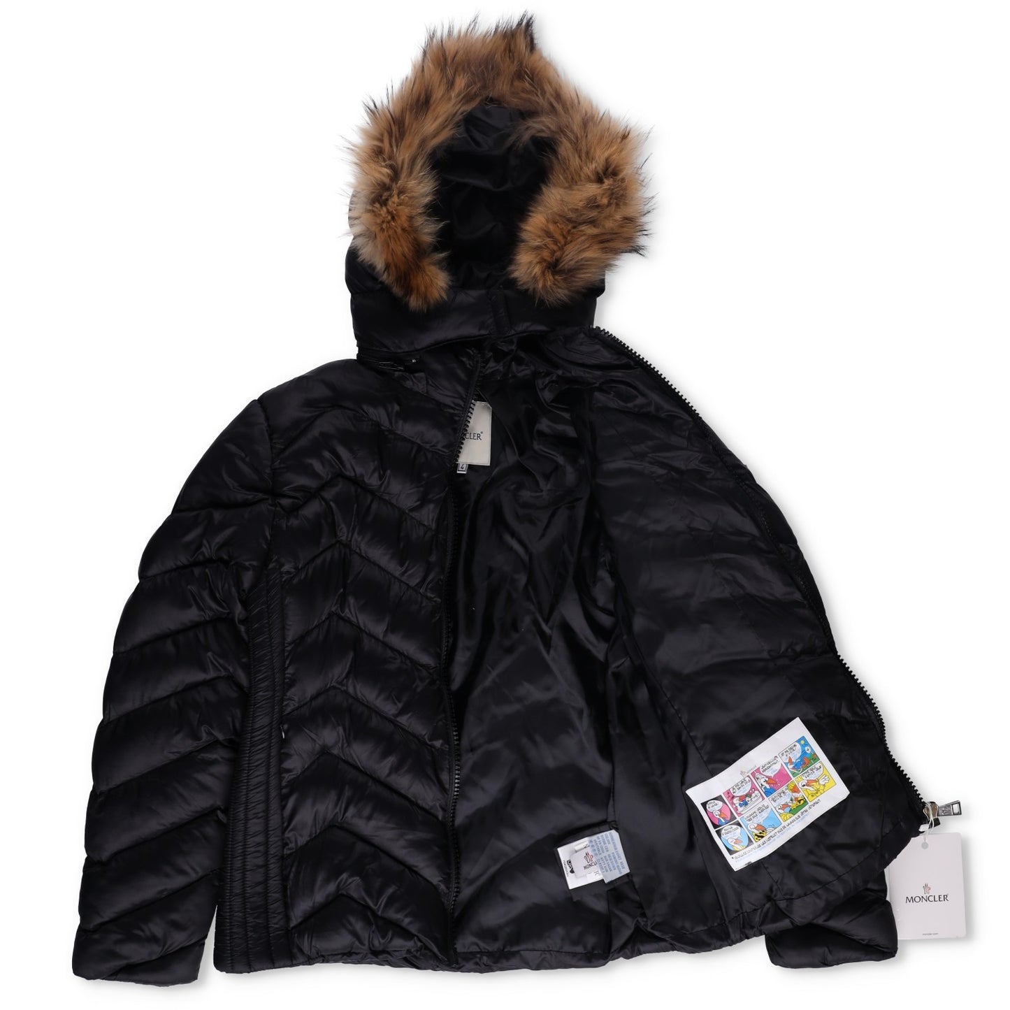 MONCLER Womens Makaluu Fur Hood Lined Jacket Nylon Size Large Black RRP1500 — View 8
