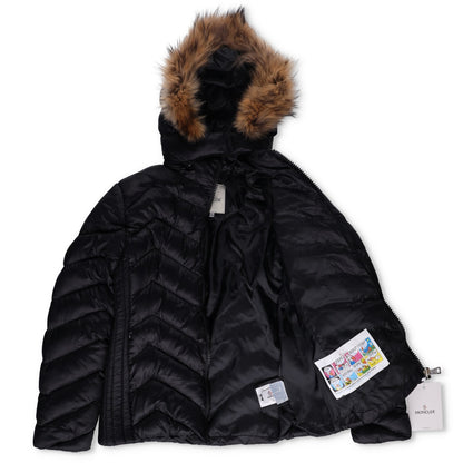 MONCLER Womens Makaluu Fur Hood Lined Jacket Nylon Size Large Black RRP1500 — View 8
