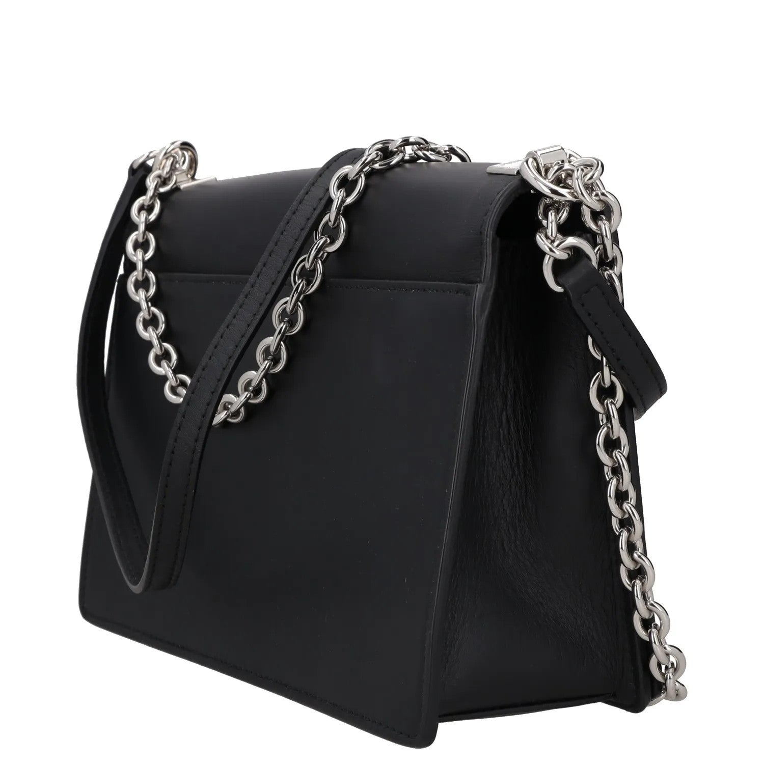 FURLA Womens Shoulder Handbag Black Leather Chain Strap Silver Hardware M RRP250 — View 5