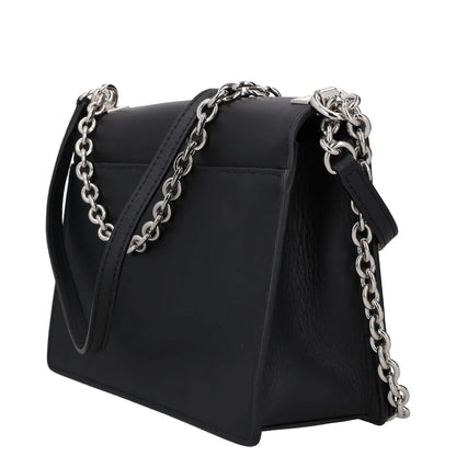 FURLA Womens Shoulder Handbag Black Leather Chain Strap Silver Hardware M RRP250 — View 5