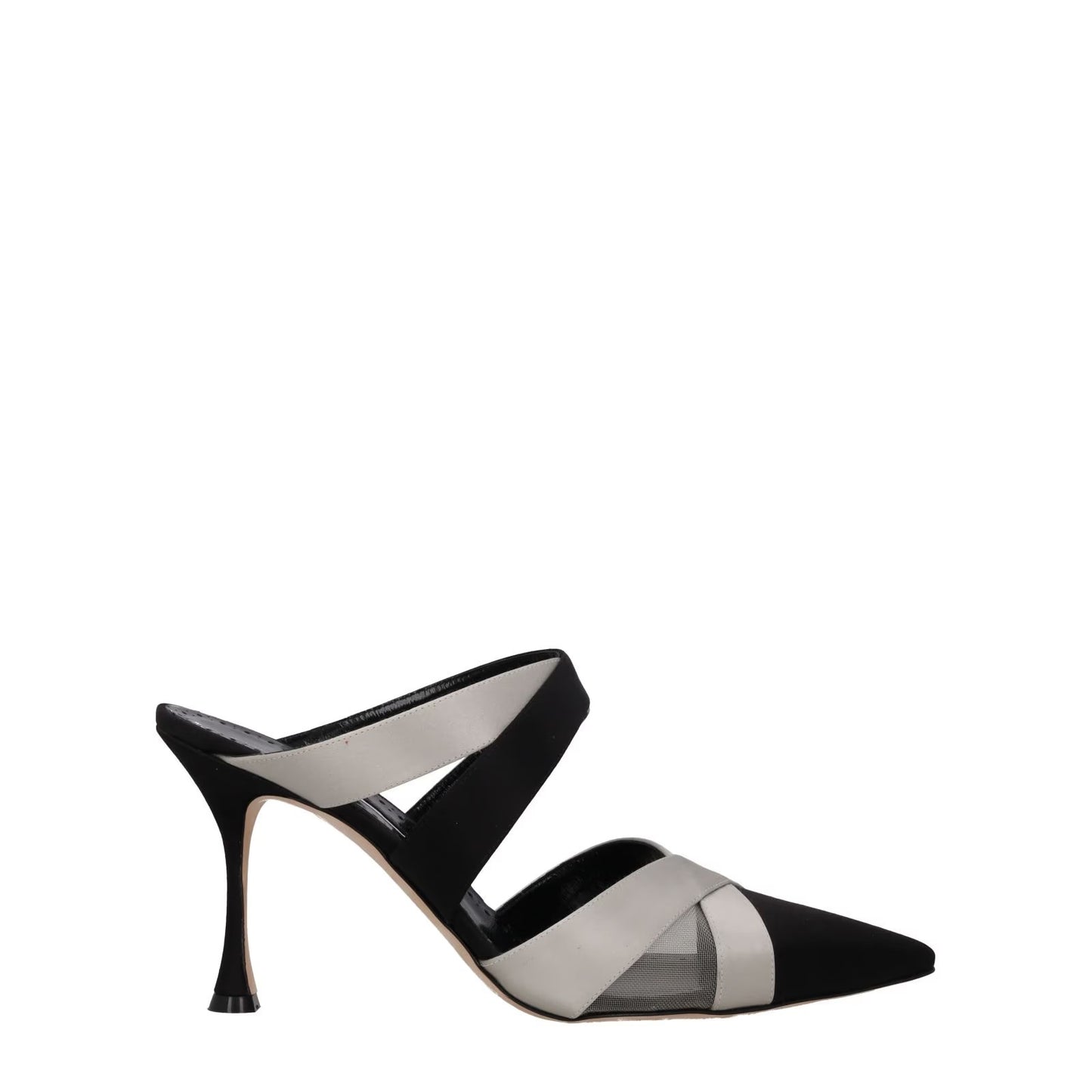 MANOLO BLAHNIK Womens Oyounak 90 Strappy Pt Toe Mule Bicolour Satin UK7 RRP 815