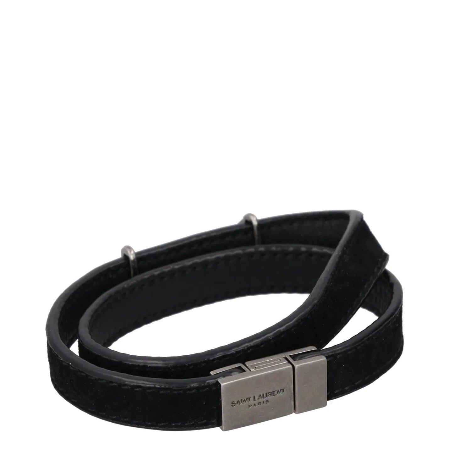 SAINT LAURENT Womens Bracelet Belt Black Leather Silver YSL RRP 275 — View 9