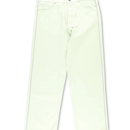 ROBYN LYNCH Mens Piping Jeans Green Straight Denim Mid Rise Logo Button M RRP390 — View 3