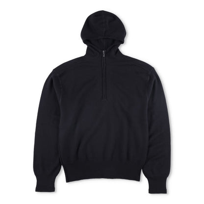BURBERRY Mens Hoodie Quarter Zip Hooded Long Sleeve Black Wool Pullover S RRP990