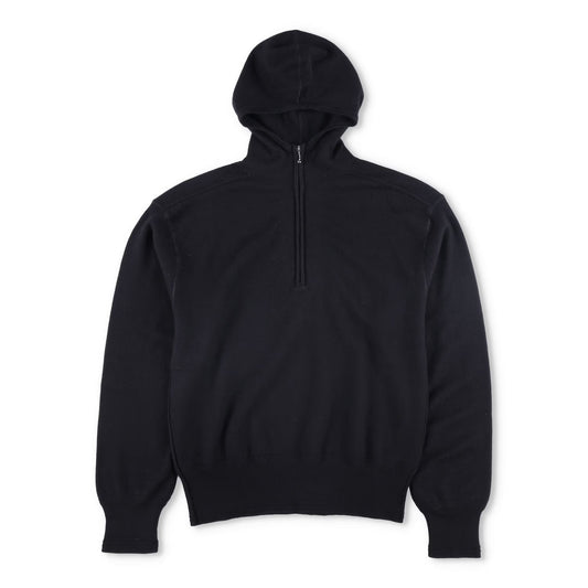 BURBERRY Mens Hoodie Quarter Zip Hooded Long Sleeve Black Wool Pullover S RRP990