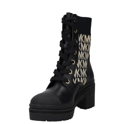MICHAEL KORS Womens Mid Calf Boots Black Rubber Sole White MK Logo UK 4 RRP 150 — View 3