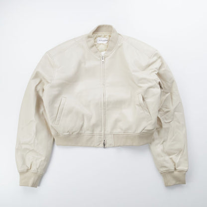 FRANKIE SHOP Womens Micky Zip Faux Leather Cropped Bomber Jacket Cream XL RRP370