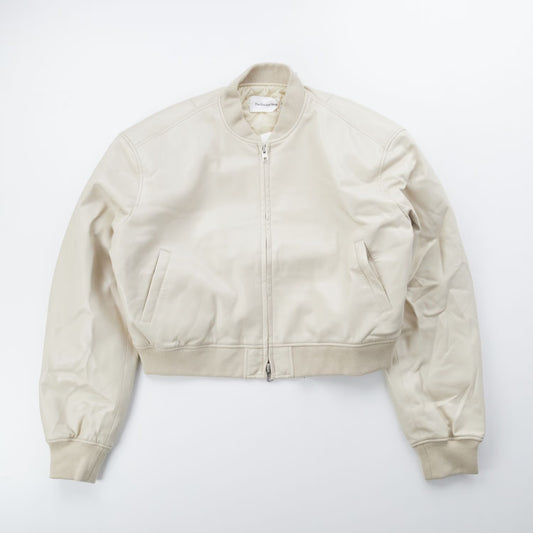 FRANKIE SHOP Womens Micky Zip Faux Leather Cropped Bomber Jacket Cream XL RRP370