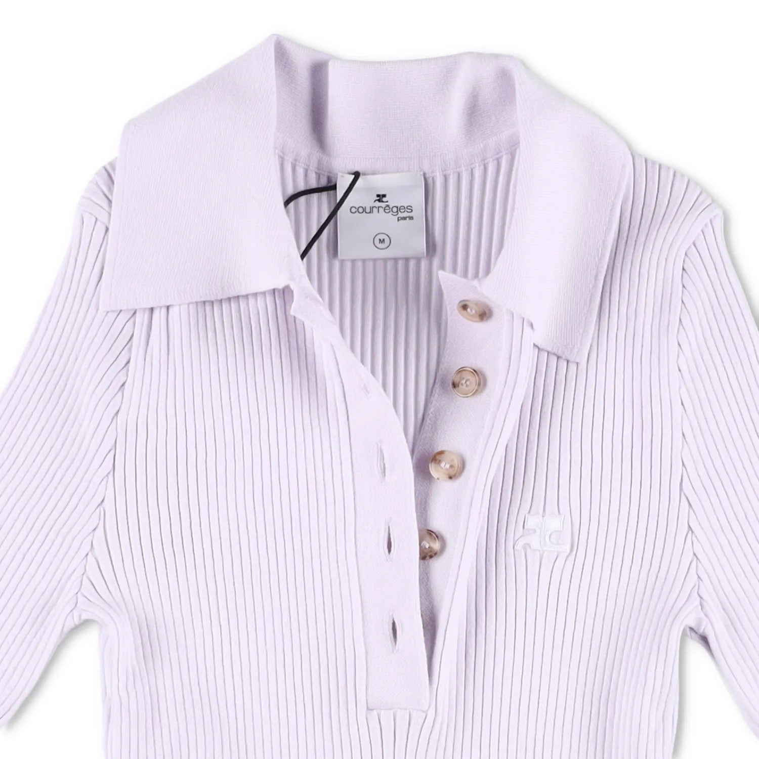 COURREGES Womens Rib Knit Polo Basic Blouse Purple Collared Buttoned S RRP 440 — View 6