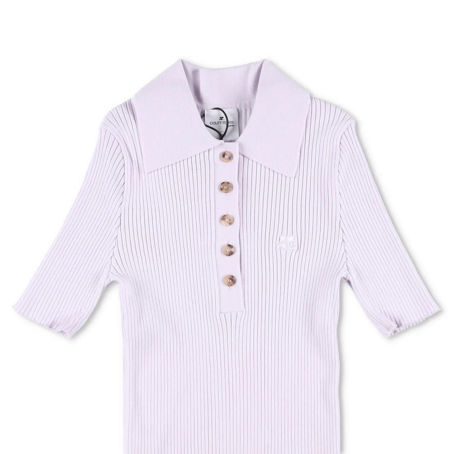 COURREGES Womens Rib Knit Polo Basic Blouse Purple Collared Buttoned XL RRP 440 — View 3