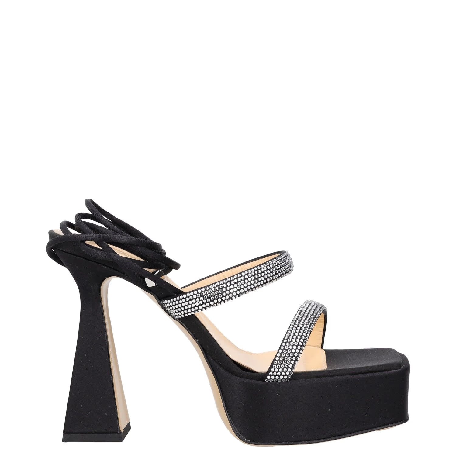 MACH & MACH Womens Platform Heels Black Rhinestone Strappy Open Toe UK 7 RRP 600