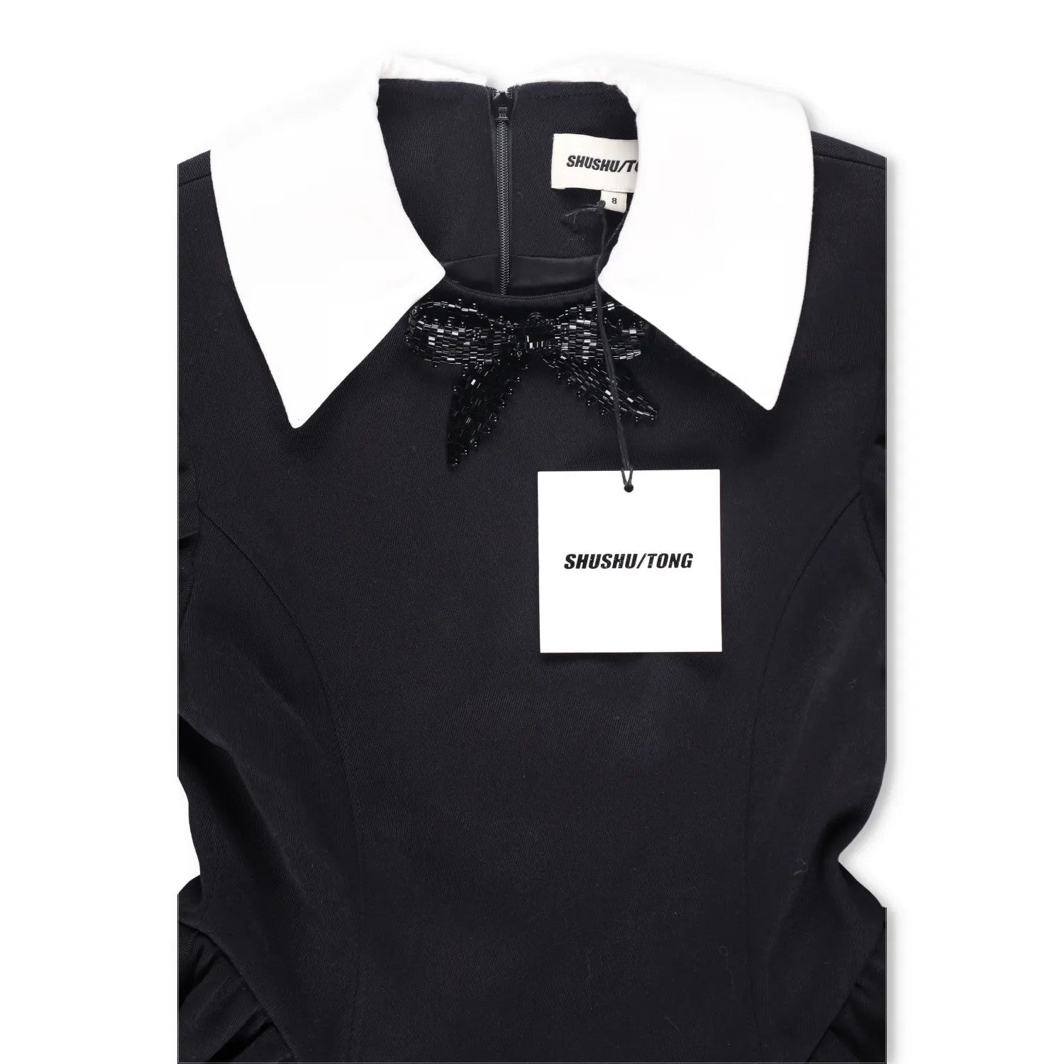 SHUSHU TONG Womens Fit & Flare Dress Black Puff Sleeve Ruffle Collared 8 RRP 650 — View 5