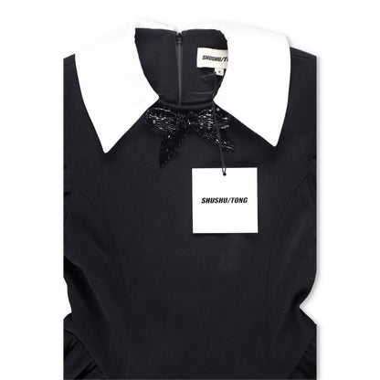 SHUSHU TONG Womens Fit & Flare Dress Black Puff Sleeve Ruffle Collared 8 RRP 650 — View 5