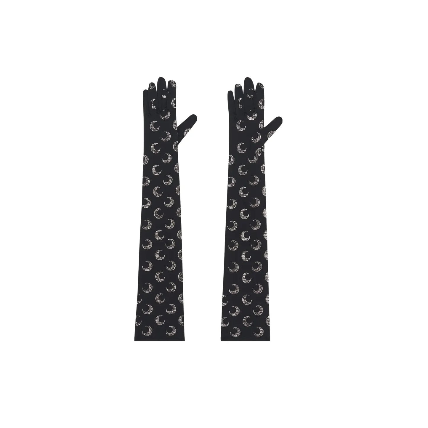 MARINE SERRE Womens Moon Rhinestoned Jersey Wrist Length Gloves Black M-L RRP337