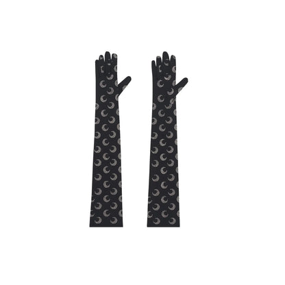 MARINE SERRE Womens Moon Rhinestoned Jersey Wrist Length Gloves Black M-L RRP337