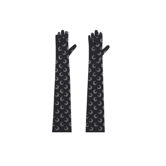 MARINE SERRE Womens Moon Rhinestoned Jersey Wrist Length Gloves Black M-L RRP337