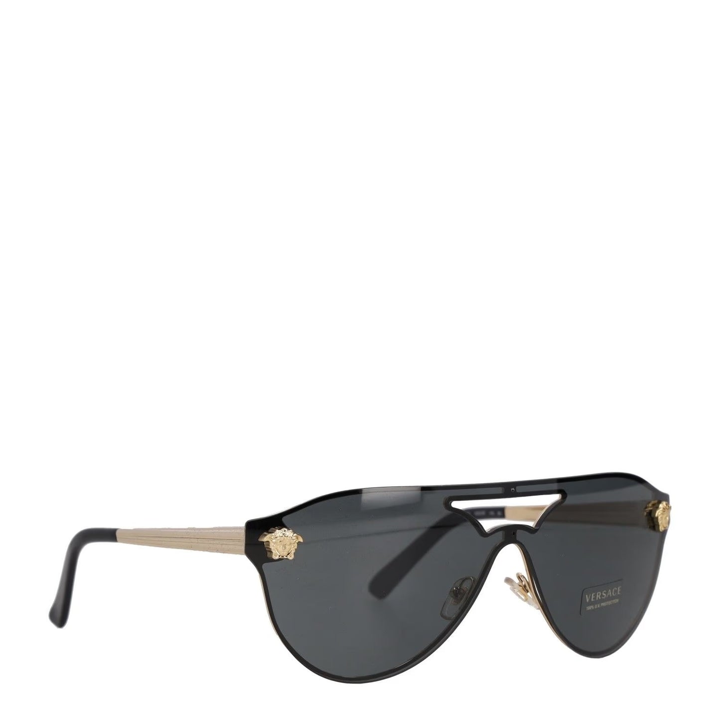VERSACE Unisex Shield Sunglasses Gold Metal Frame Grey Reflective Lens OS RRP350