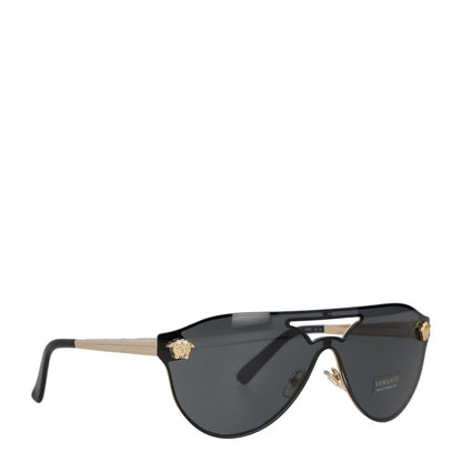 VERSACE Unisex Shield Sunglasses Gold Metal Frame Grey Reflective Lens OS RRP350
