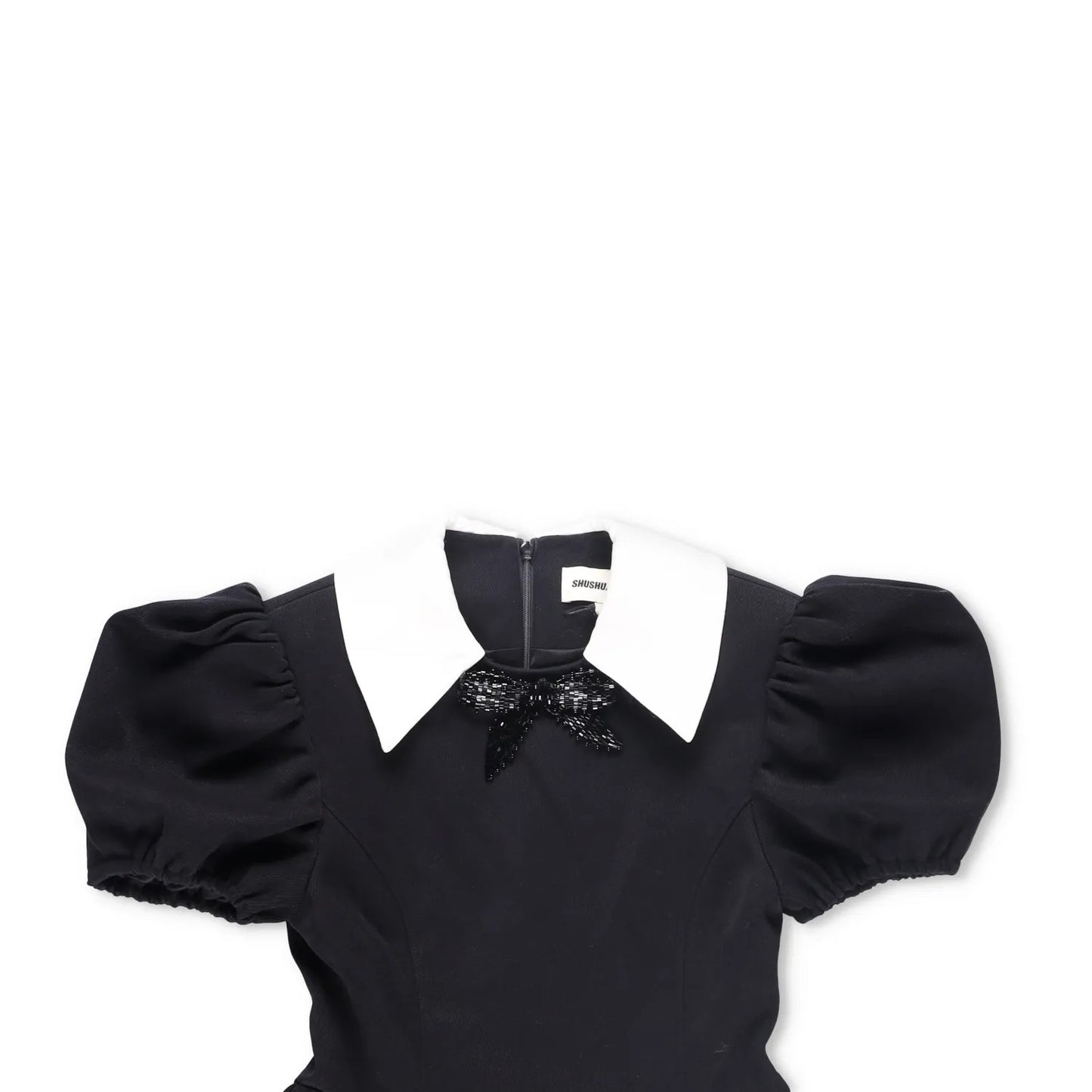 SHUSHU TONG Womens Fit & Flare Dress Black Puff Sleeve Ruffle Collared 8 RRP 650 — View 2