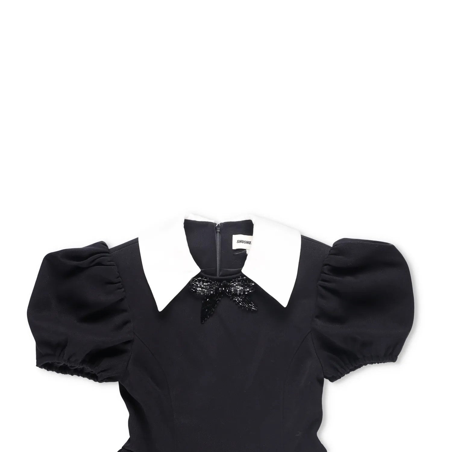 SHUSHU TONG Womens Fit & Flare Dress Black Puff Sleeve Ruffle Collared 8 RRP 650 — View 2