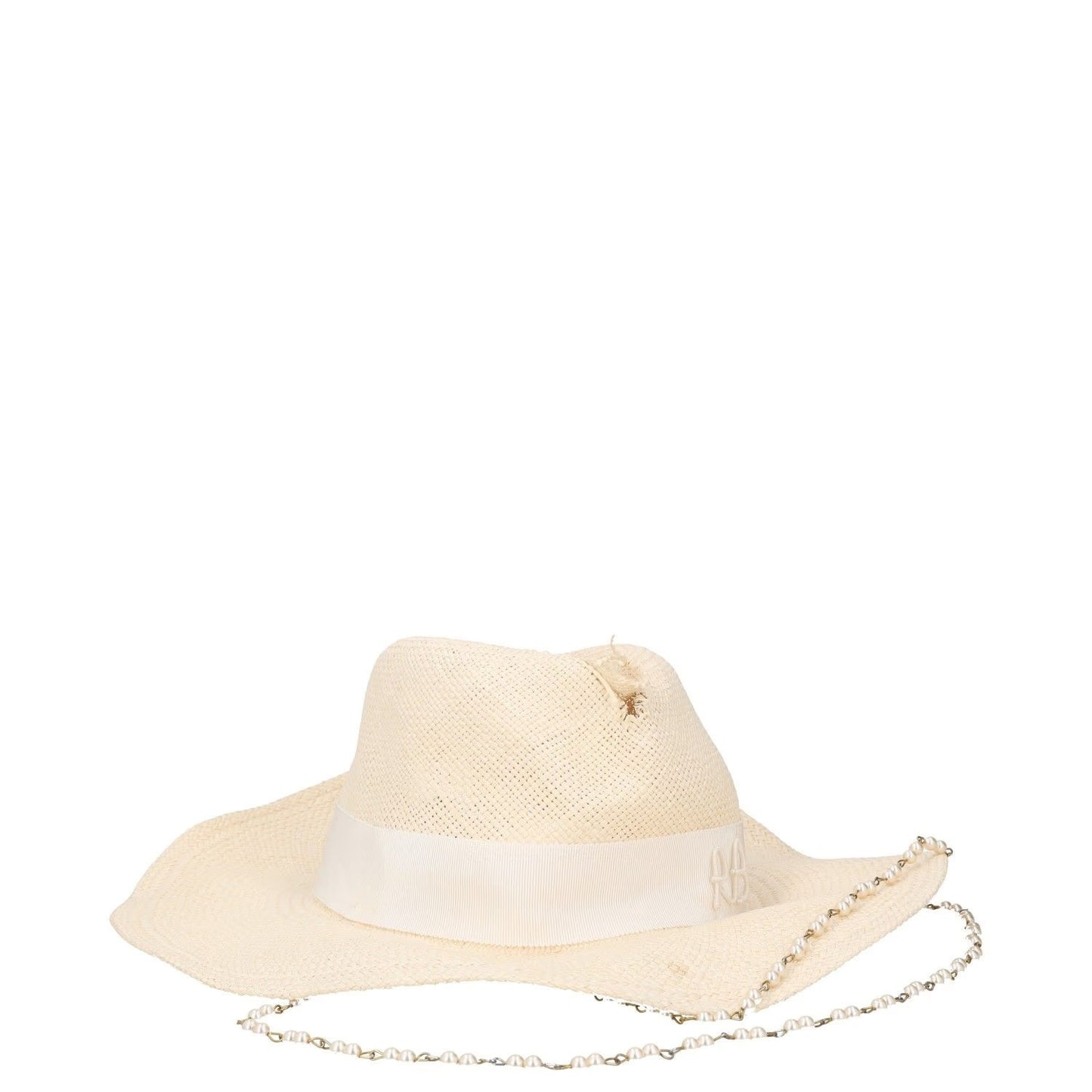 RUSLAN BAGINSKIY Womens Double Chain Strap Fedora Hat White Size M RRP 300