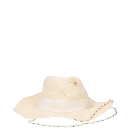 RUSLAN BAGINSKIY Womens Double Chain Strap Fedora Hat White Size M RRP 300