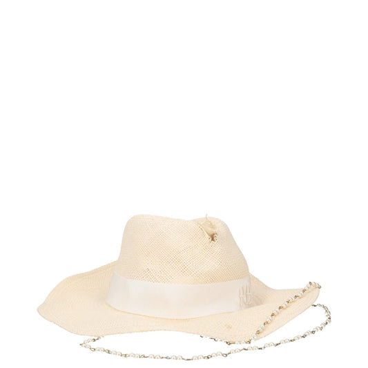 RUSLAN BAGINSKIY Womens Double Chain Strap Fedora Hat White Size M RRP 300