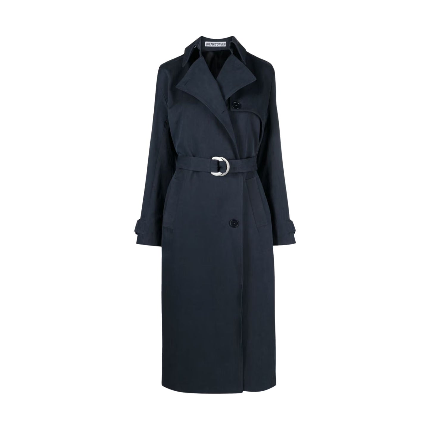SINEAD O'DWYER Womens Trench Coat Cotton Drill Blue Wast Belt Long 12 RRP 2110