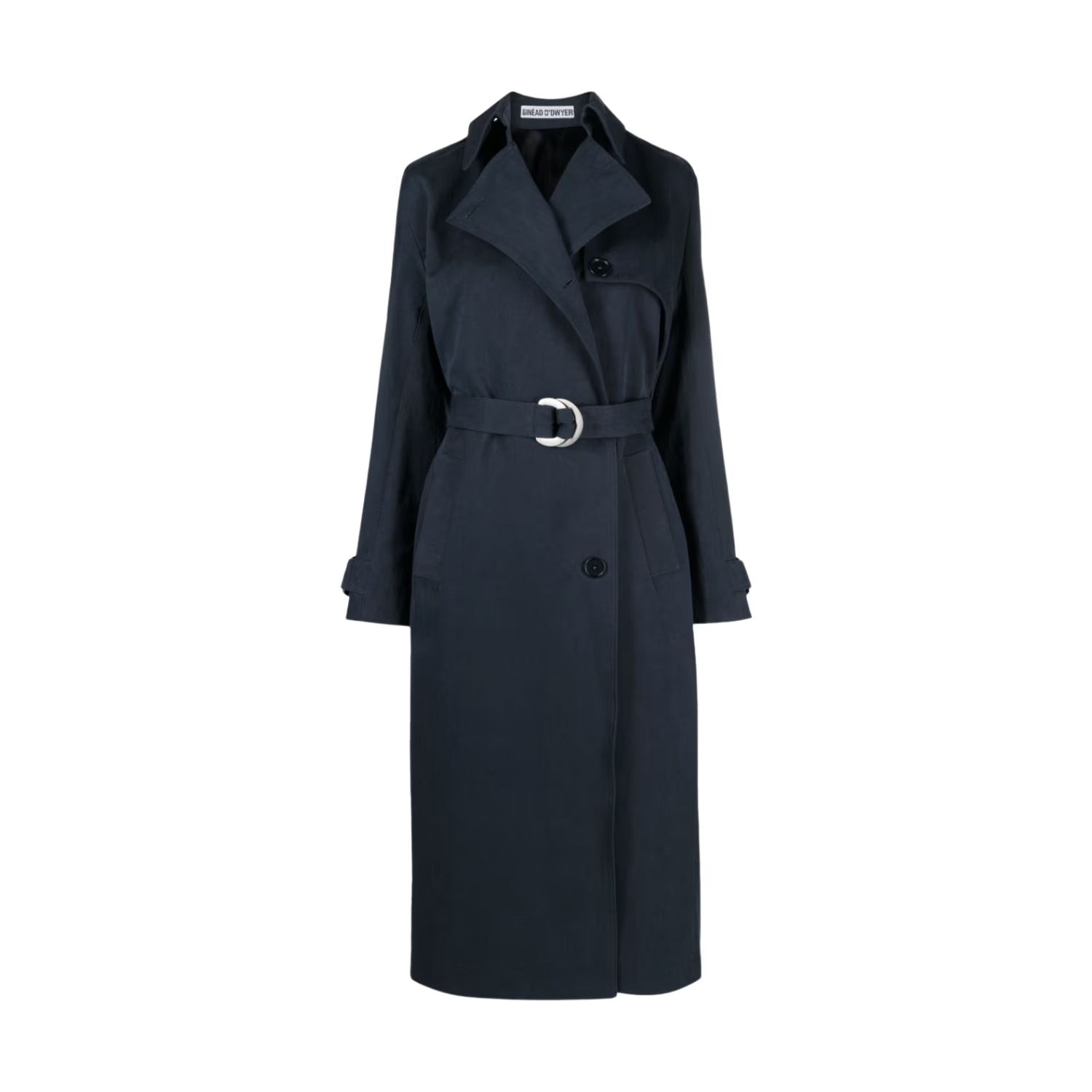 SINEAD O'DWYER Womens Trench Coat Cotton Drill Blue Wast Belt Long 12 RRP 2110