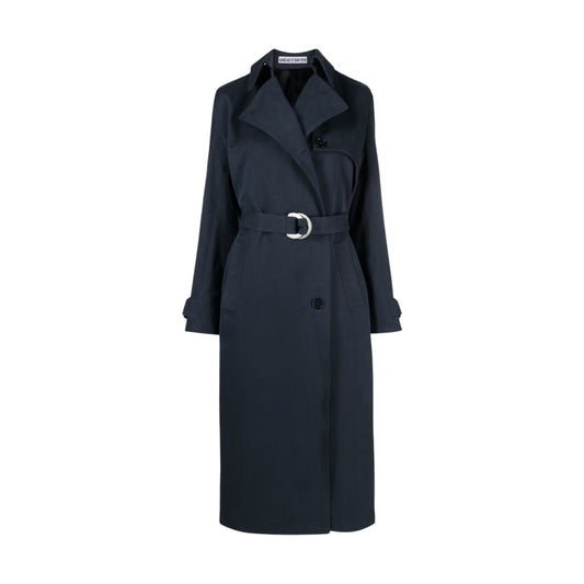 SINEAD O'DWYER Womens Trench Coat Cotton Drill Blue Wast Belt Long 12 RRP 2110
