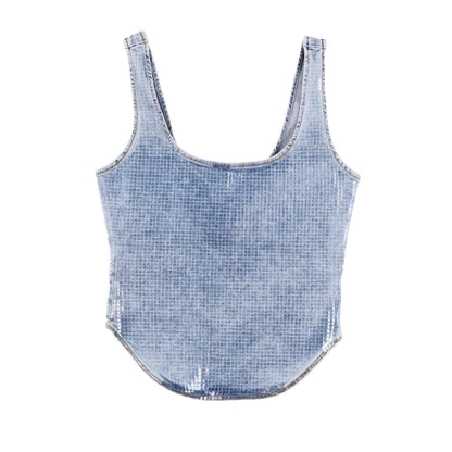 DIESEL Womens De-Shi-S Coated Denim Tank Top Blue Scoop Neck Size S RRP 280 — View 4