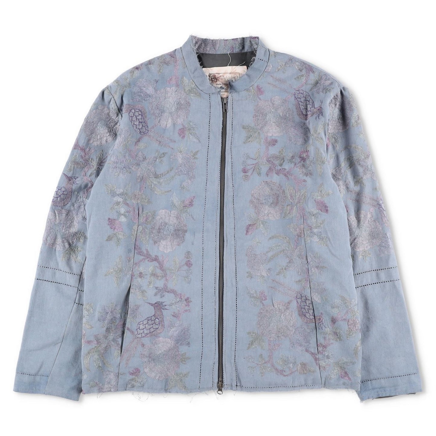 BY WALID Mens Bomber Jacket Blue Cotton Embroider Floral Band Collar XL RRP 1500