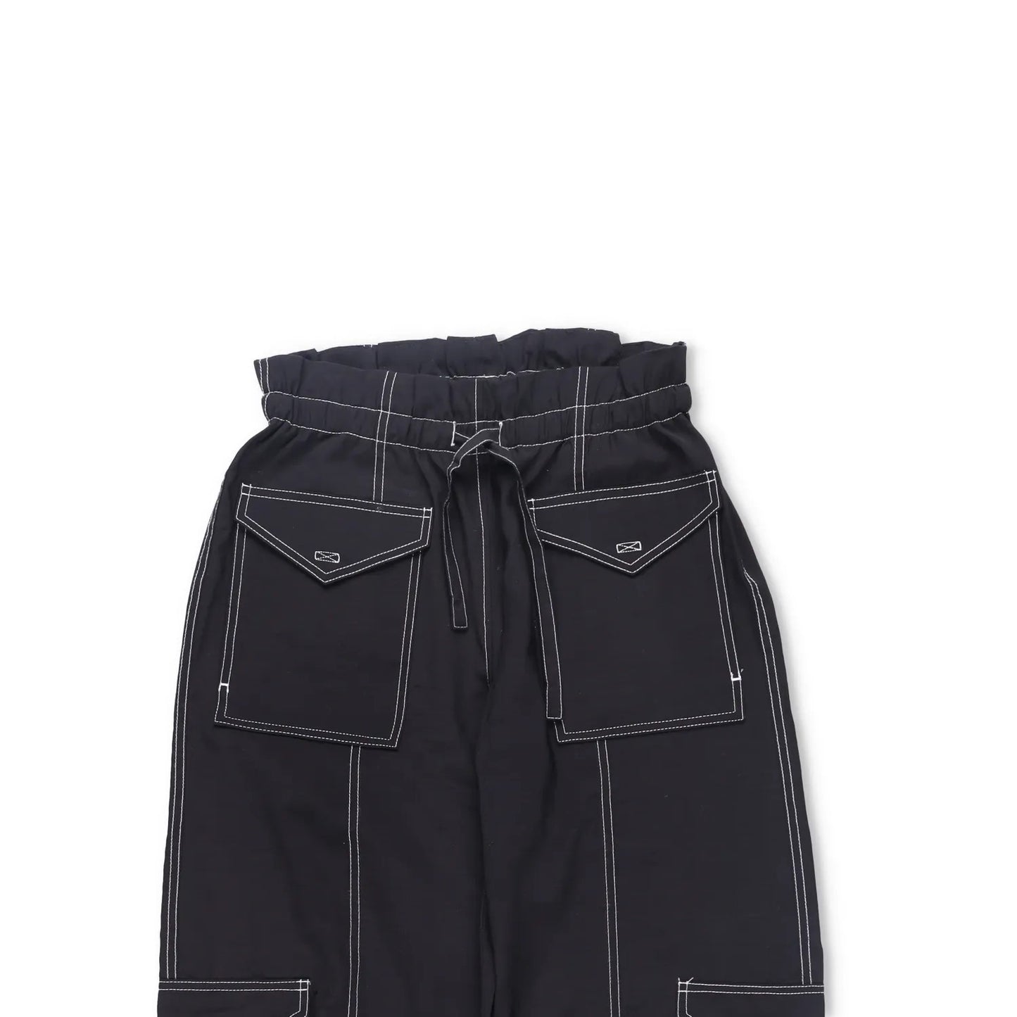 GANNI Womens Trousers Light Slub High Waist Pocket Tie Bottom Black 36 RRP 255 — View 2