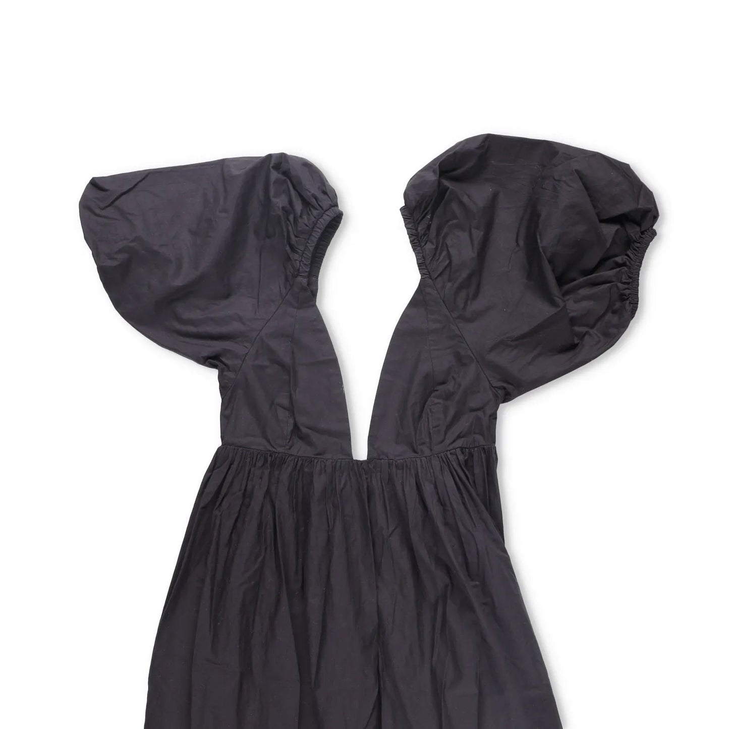 GANNI Womens V-Neck Short Sleeve Midi Dress Black Puff Shoulders Size 32 RRP 235 — View 2