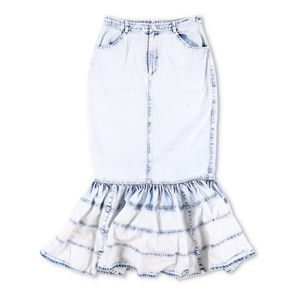 HUISHAN ZHANG Womens Noelani Midi Skirt Denim Peplum Hem Washed Blue 8 RRP 895