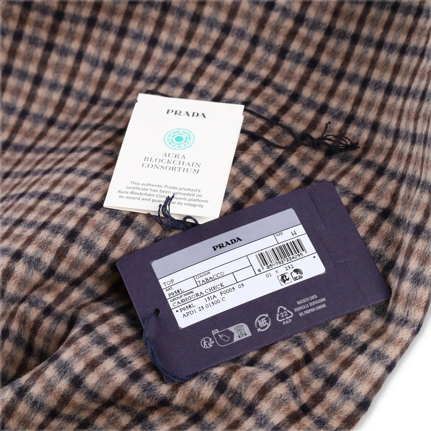 PRADA Womens Blouse V-Neck Long Sleece Check Pattern Brown Size 44 RRP 2830 — View 9
