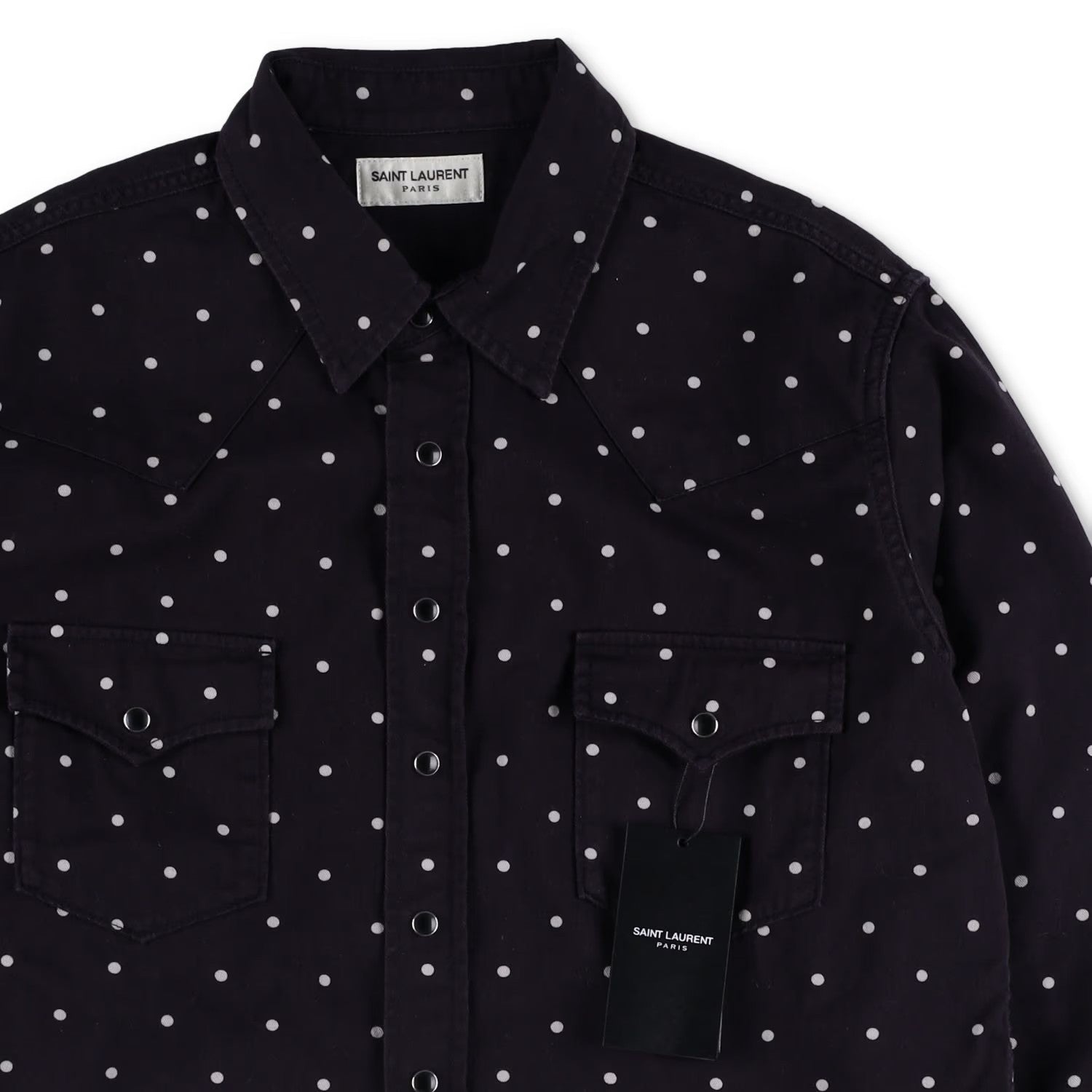 SAINT LAURENT Mens Button Up Shirt Collared Black White Dotted Cotton XL RRP 550 — View 5