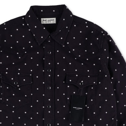 SAINT LAURENT Mens Button Up Shirt Collared Black White Dotted Cotton XL RRP 550 — View 5