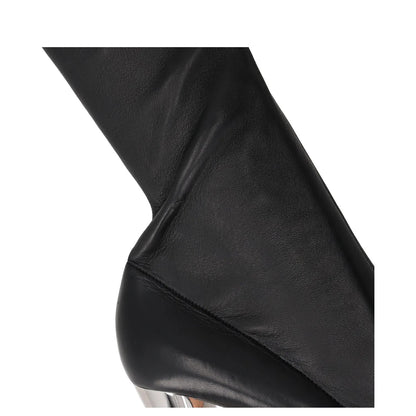 ALEXANDER MCQUEEN Womens Mid Thigh Boots Black Leather Block Heel UK 6 RRP 1975 — View 2