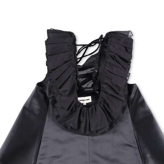 Shushu-Tong Womens Dress Mini Black Satin Ruffle Tie Sleeveless Round 6 RRP 800 — View 2
