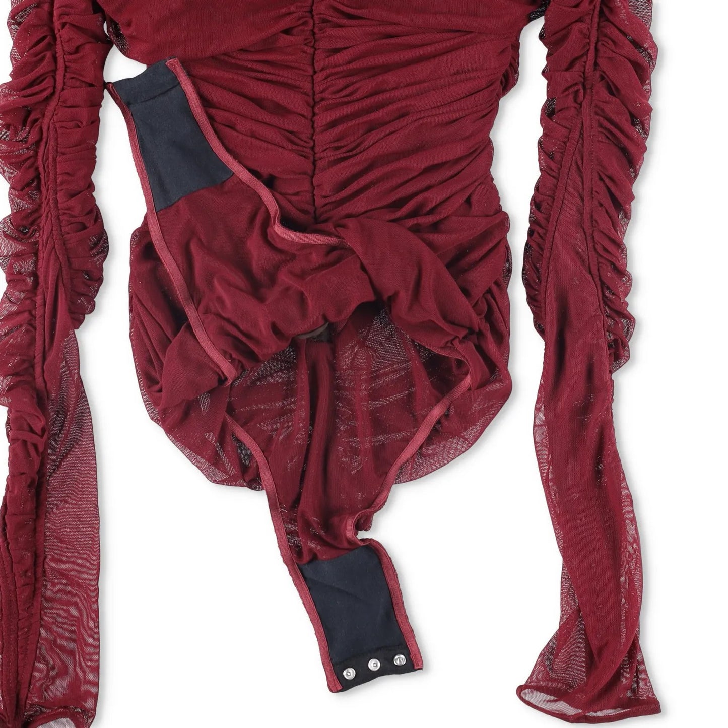 MUGLER Womens Bodysuit Crew Neck Long Sleeve Red Mesh Sheer Ruched 34 RRP 425 — View 6