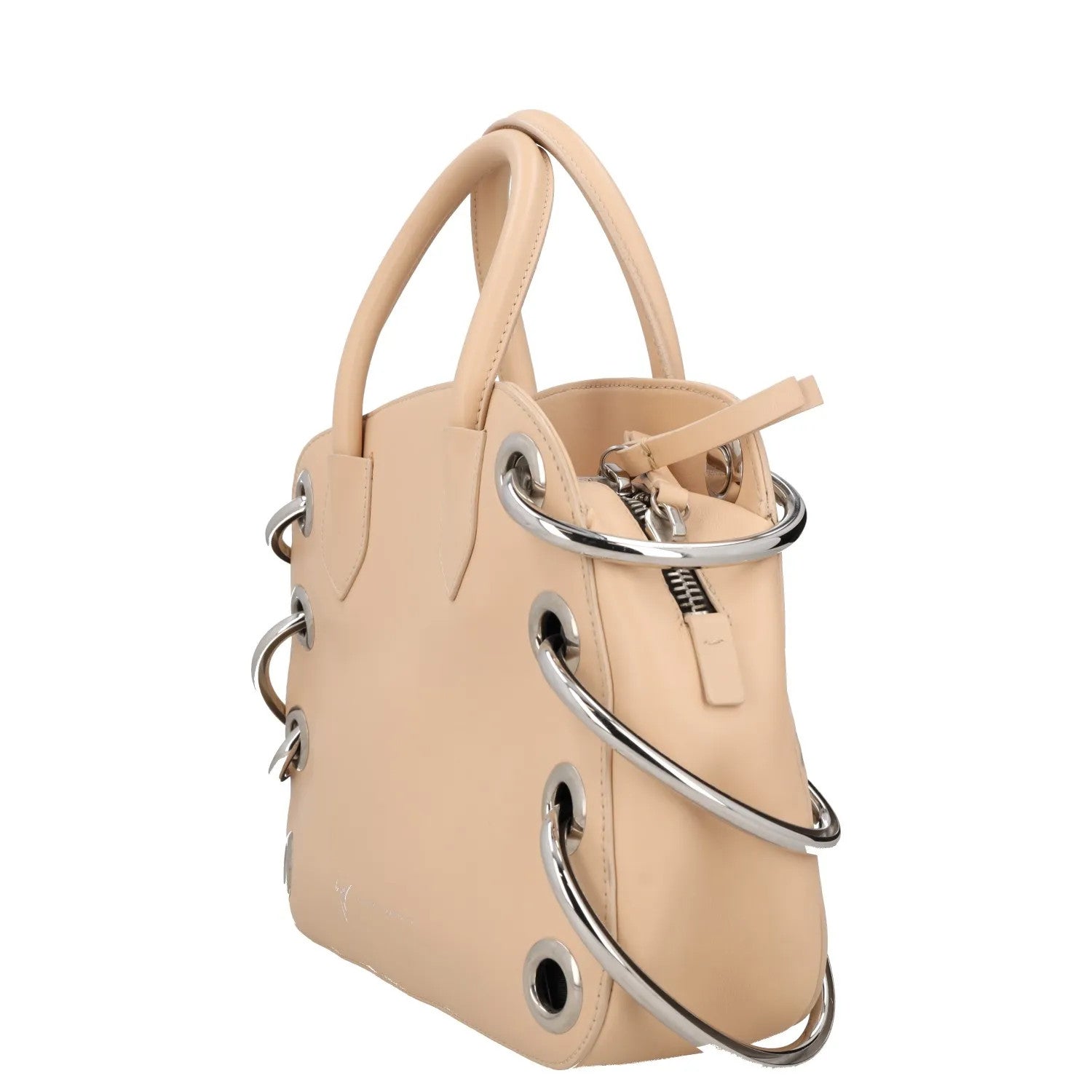 GIUSEPPE ZANOTTI Womens Handbag Beige Leather Eyelet Accents Matte M RRP 350 — View 3