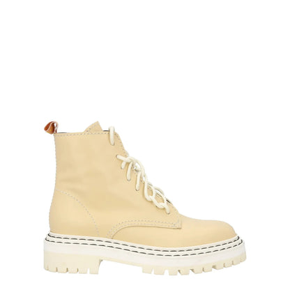 PROENZA SCHOULER Womens Leather Combat Boots Beige Lace Up Ankle UK 3 RRP 795
