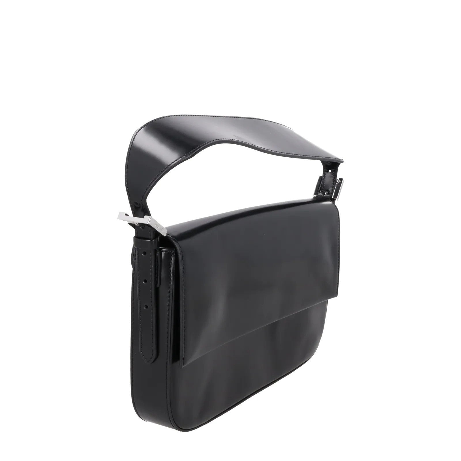 BY FAR Womens Manu Shoulder Bag Semi Patent Leather Black Silver OS RRP 410 — View 6