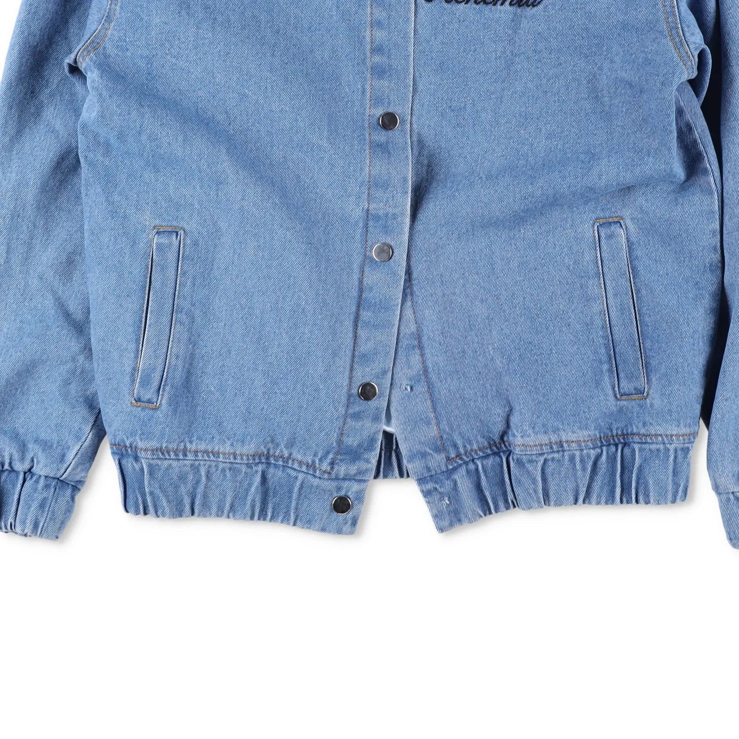 FIELLES PAPA Womens Blue Cotton Bomber Jacket Collarless Pockets Size 38 RRP 400 — View 3