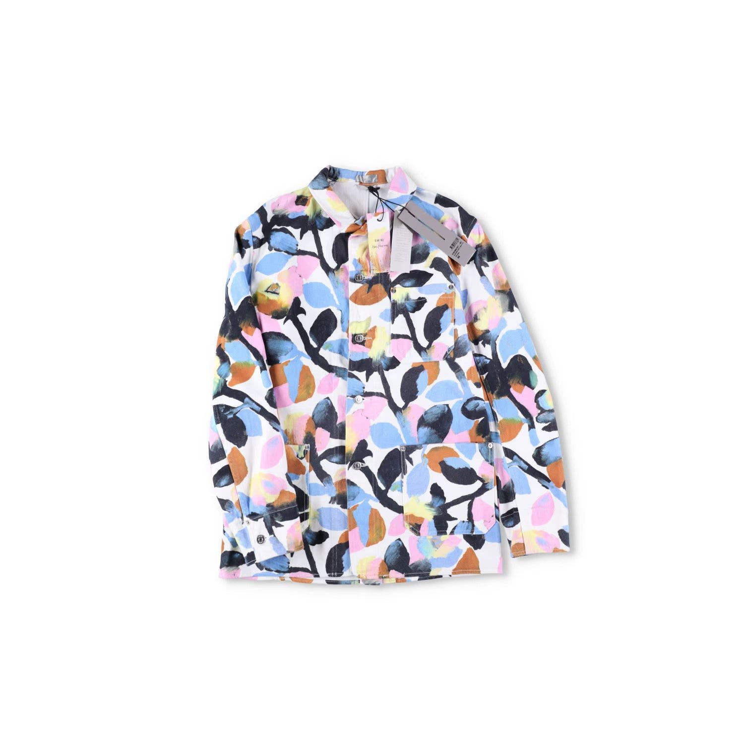 DIOR HOMME Mens Floral Denim Jacket Buttoned Collared Multicoloured 44 RRP 1300 — View 2