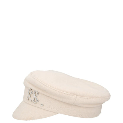 RUSLAN BAGINSKIY Womens Cotton Crystal Baker Boy Hat Ivory Rhinestone M RRP 375 — View 3