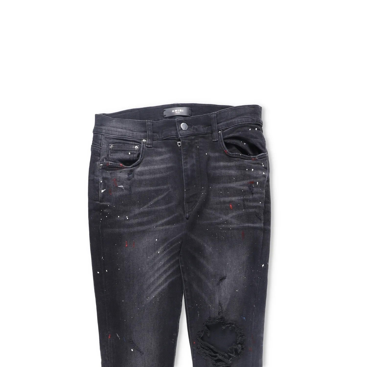 AMIRI Mens Skinny Jeans Cotton Blend Paint Splatter Distressed Black 31 RRP 745 — View 2