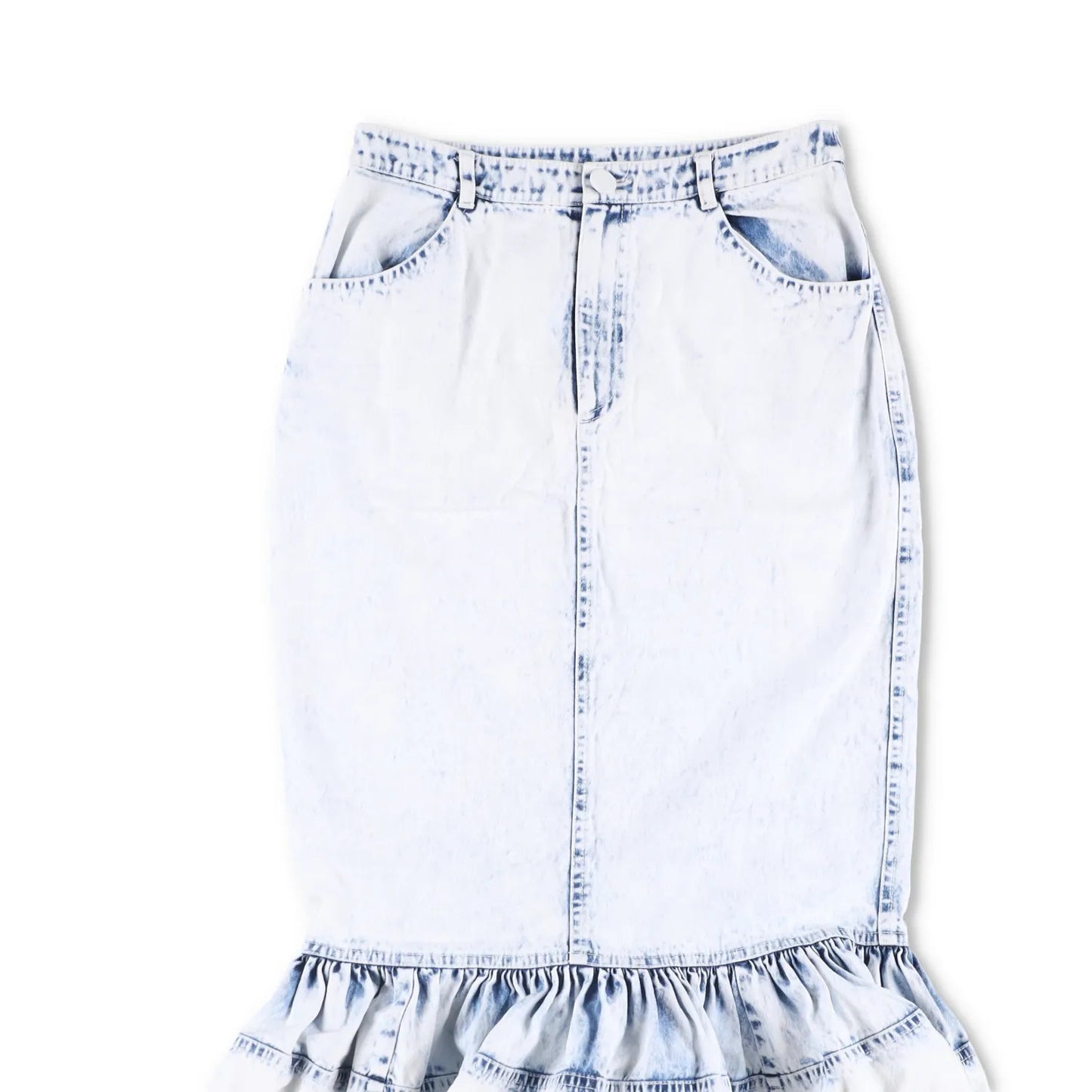 HUISHAN ZHANG Womens Noelani Midi Skirt Denim Peplum Hem Washed Blue 8 RRP 895 — View 2