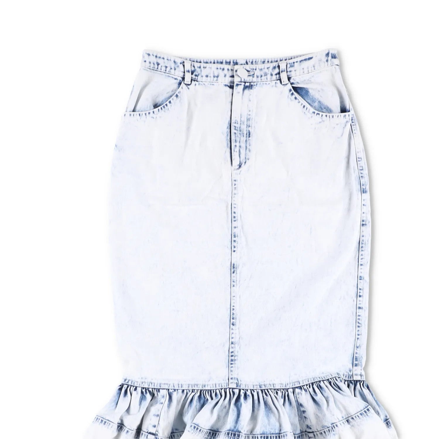 HUISHAN ZHANG Womens Noelani Midi Skirt Denim Peplum Hem Washed Blue 8 RRP 895 — View 2